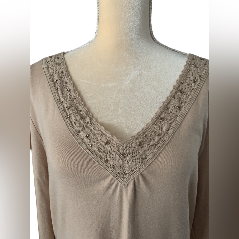 High Sierra Tan Lace-Trimmed Long Sleeve Blouse - Picture 3 of 7